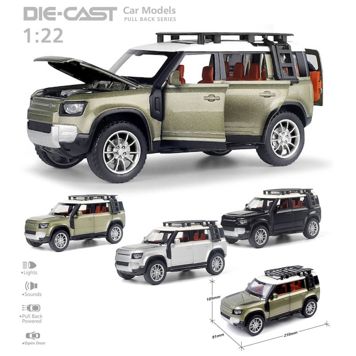 Çek Bırak 1:22 Ölçek 21 cm Sesli ve Işıklı Oyuncak Safari Jeep HCL-910A