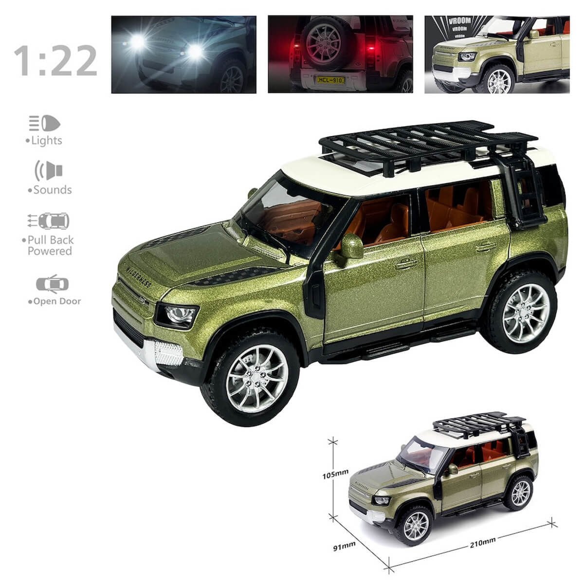 Çek Bırak 1:22 Ölçek 21 cm Sesli ve Işıklı Oyuncak Safari Jeep HCL-910A Yeşil