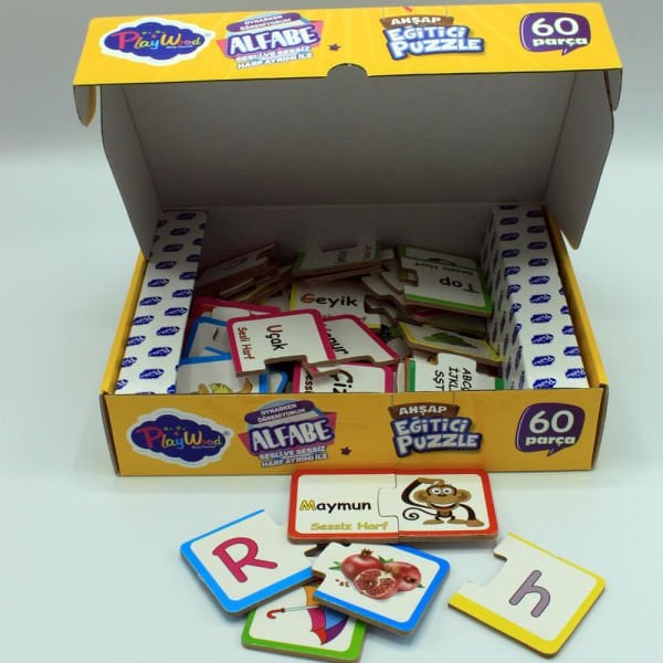 Eğitici Oyuncak 60 Parça Ahşap Alfabe Puzzle ONY-25
