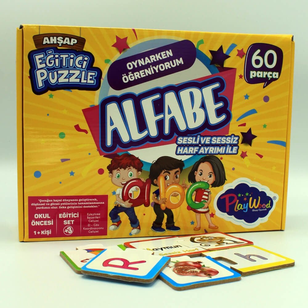 Eğitici Oyuncak 60 Parça Ahşap Alfabe Puzzle ONY-25