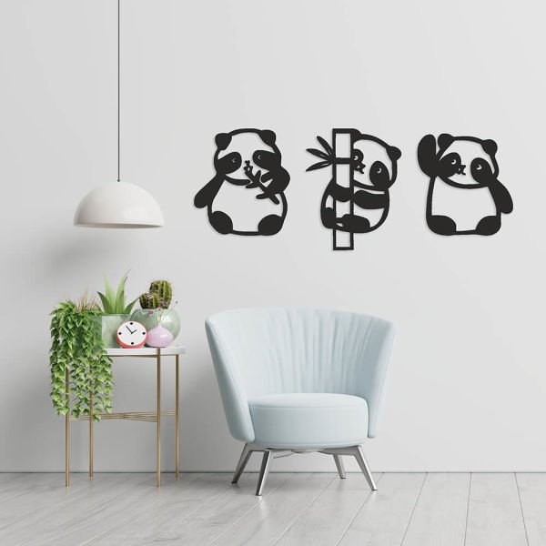 MDF Tablo Dekoratif 3 Yavru Panda MDF-2 40x19 cm - 3mm