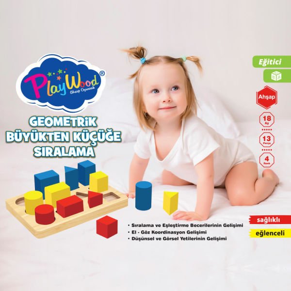 Eğitici Oyuncak Ahşap Geometrik Cisimler Büyükten Küçüğe Sırlama ONY-314