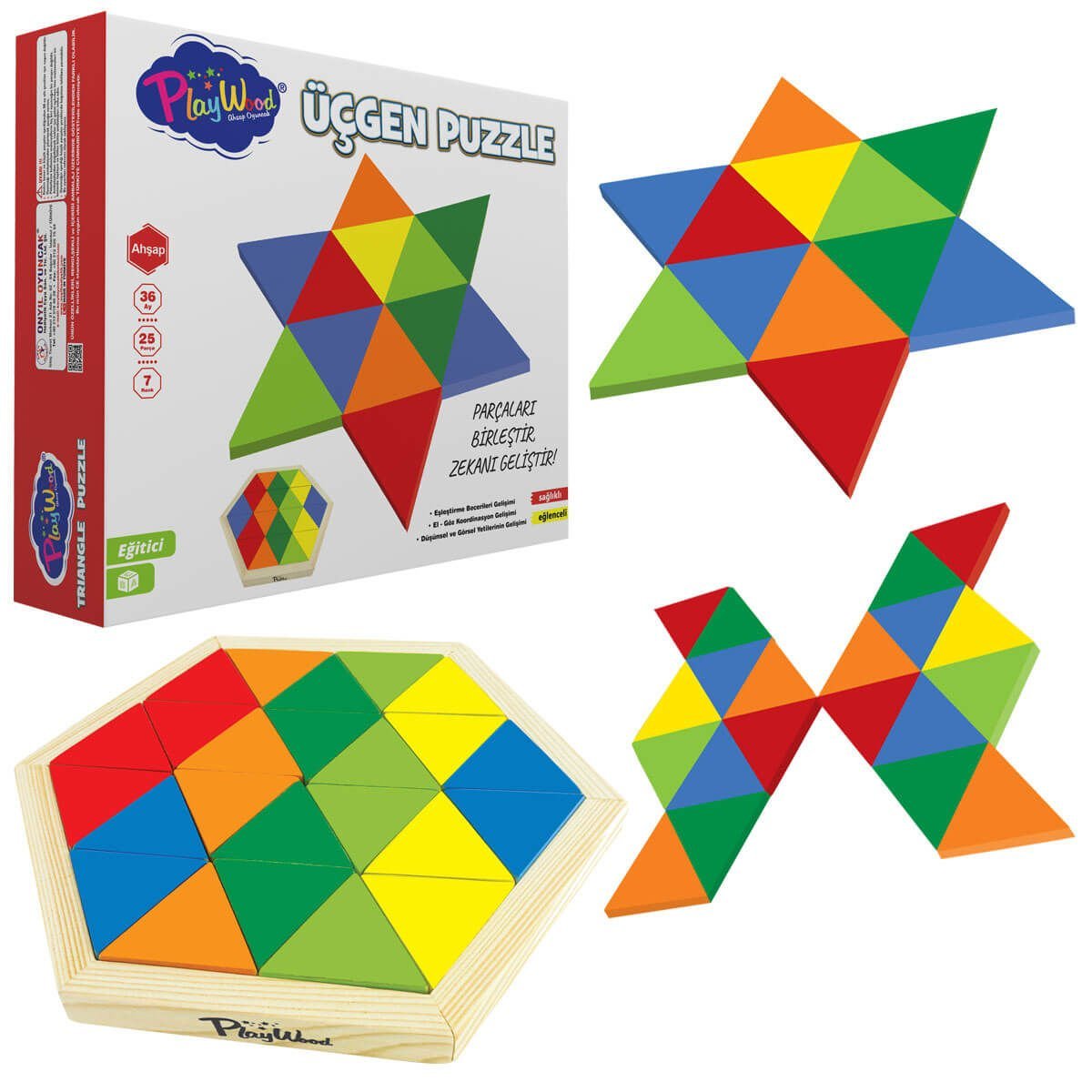 Ahşap Oyuncak Seti 7 Renk 25 Parça Üçgen Puzzle ONY-395