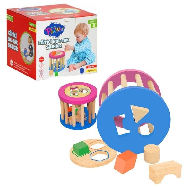 Ahşap 6  Renk 8 Parça Bul-Tak Silindir Eğitici Oyuncak Seti ONY-374