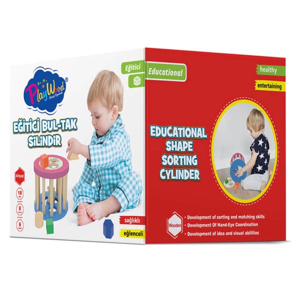 Ahşap 6  Renk 8 Parça Bul-Tak Silindir Eğitici Oyuncak Seti ONY-374