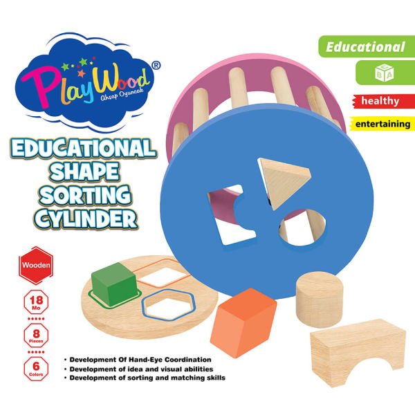 Ahşap 6  Renk 8 Parça Bul-Tak Silindir Eğitici Oyuncak Seti ONY-374