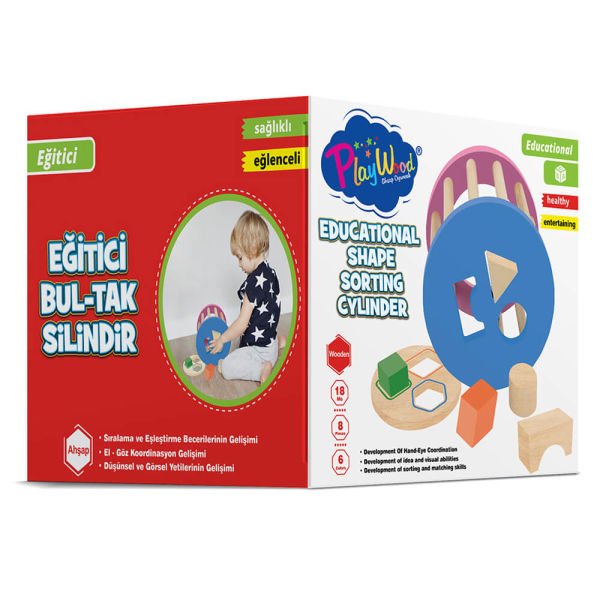 Ahşap 6  Renk 8 Parça Eğitici Bul-Tak Silindir Oyuncak Seti ONY-374
