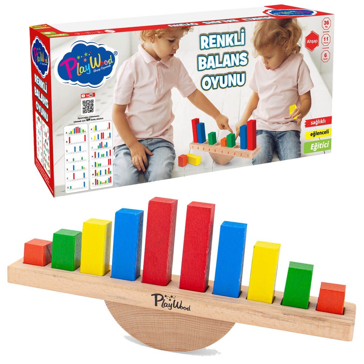 Eğitici Oyuncak 6 Renk 11 Parça Ahşap Renkli Balans Oyunu ONY-387