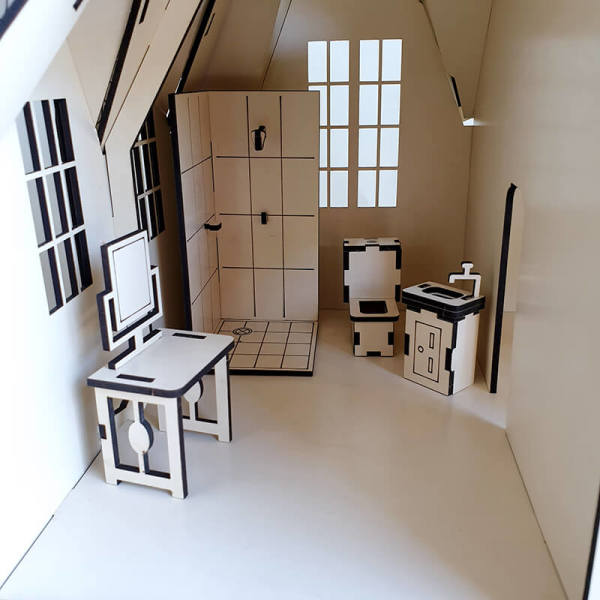 Puzzle Villa Oyun Evi Pzl-02 Krem Renk 3 Katlı Bahçeli Verandalı 34 Parça Mini Ev Mobilyası