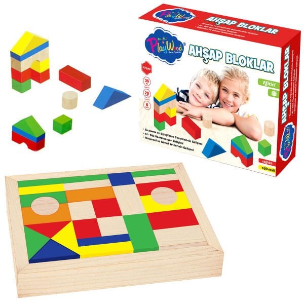 Eğitici 6 Renk 29 Parça Renkli Ahşap Bloklar Oyuncak Seti ONY-356