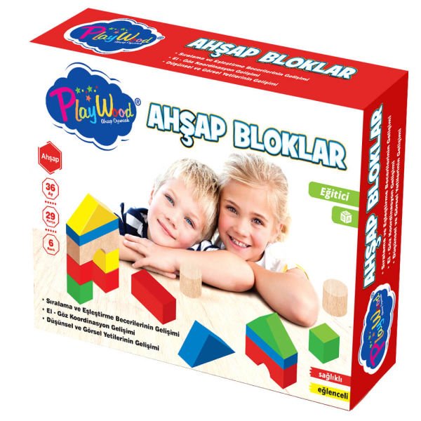 Eğitici 6 Renk 29 Parça Renkli Ahşap Bloklar Oyuncak Seti ONY-356