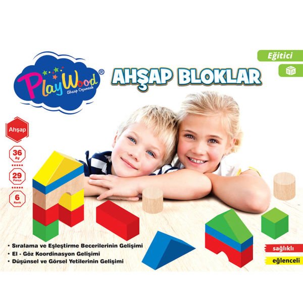 Eğitici 6 Renk 29 Parça Renkli Ahşap Bloklar Oyuncak Seti ONY-356