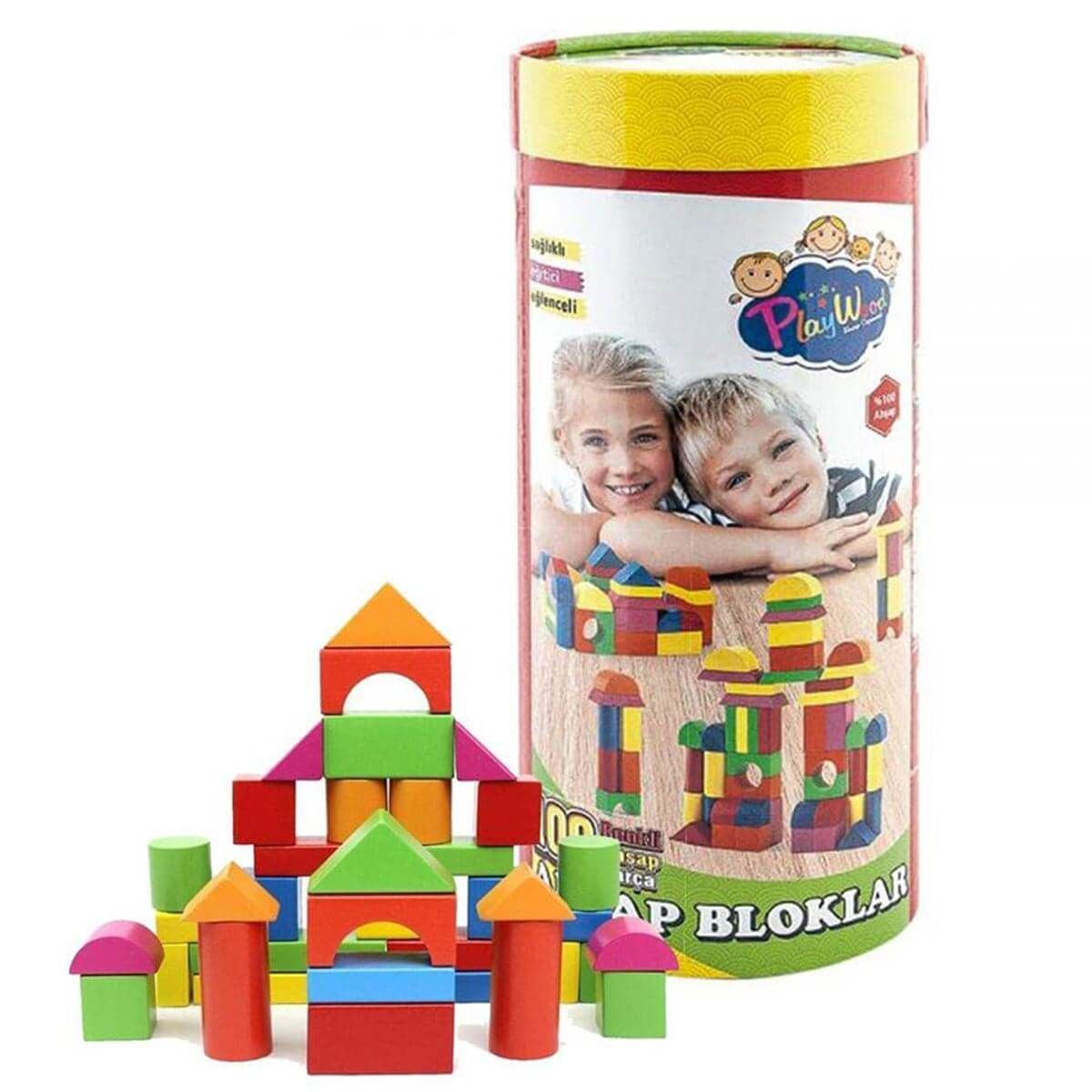 100 Parça Renkli Ahşap Bloklar Eğitici Oyuncak Seti ONY-309