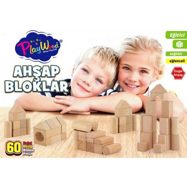 Eğitici 60 Parça Doğal Ahşap Bloklar Oyuncak Seti ONY-404