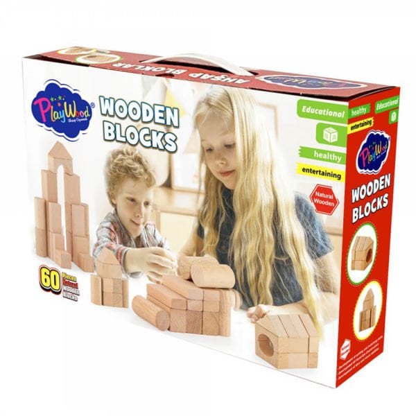 Eğitici 60 Parça Doğal Ahşap Bloklar Oyuncak Seti ONY-404