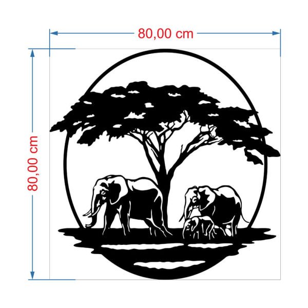 MDF Tablo Dekoratif Ağaç ve Filler MDF-39 80x80 cm - 3mm