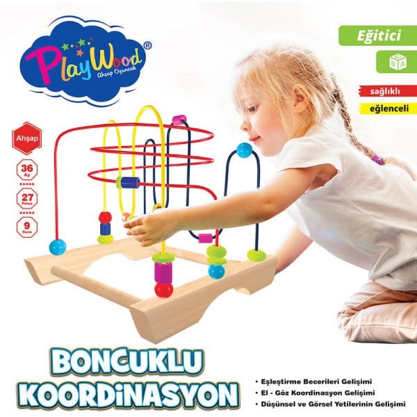 Eğitici 27 Parça Ahşap Boncuklu Koordinasyon Oyunu ONY-354