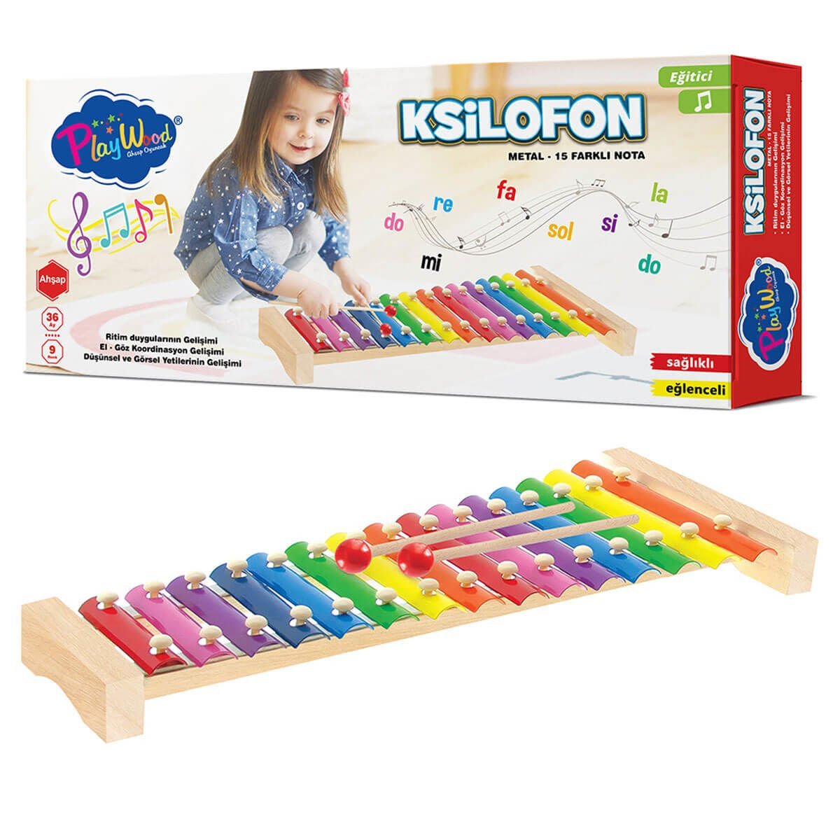 Eğitici Ahşap Metal 15 Notalı Klisofon Oyuncak Müzik Seti ONY-376