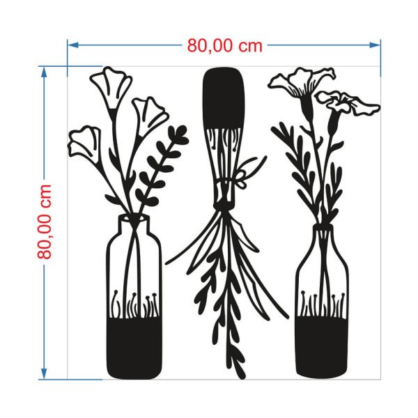 MDF Tablo Dekoratif 3'lü Çiçek Vazo 2 MDF-27 80x80 cm - 9mm