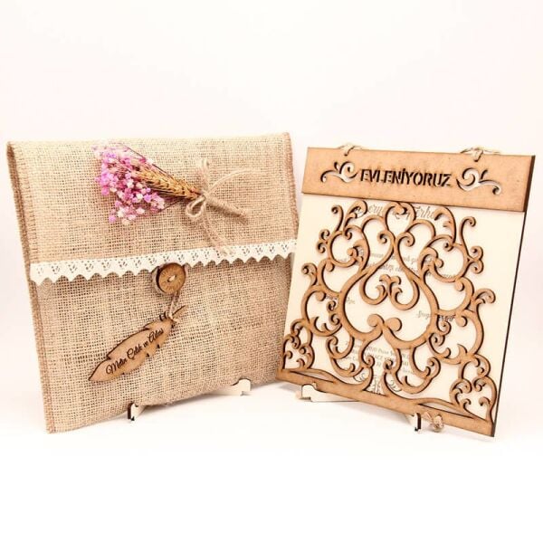 Ahşap Düğün Davetiyesi Evleniyoruz Kapaklı Model | AHD-3062a