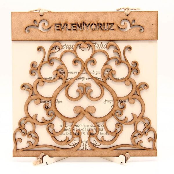 Ahşap Düğün Davetiyesi Evleniyoruz Kapaklı Model | AHD-3062b