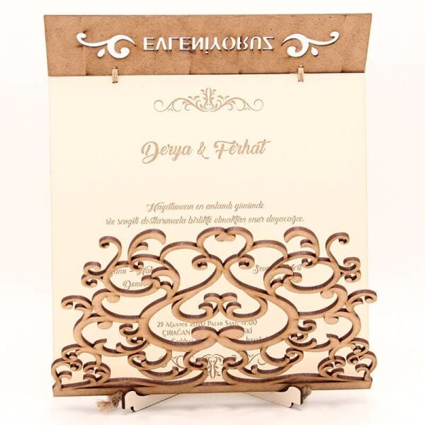 Ahşap Düğün Davetiyesi Evleniyoruz Kapaklı Model | AHD-3062c