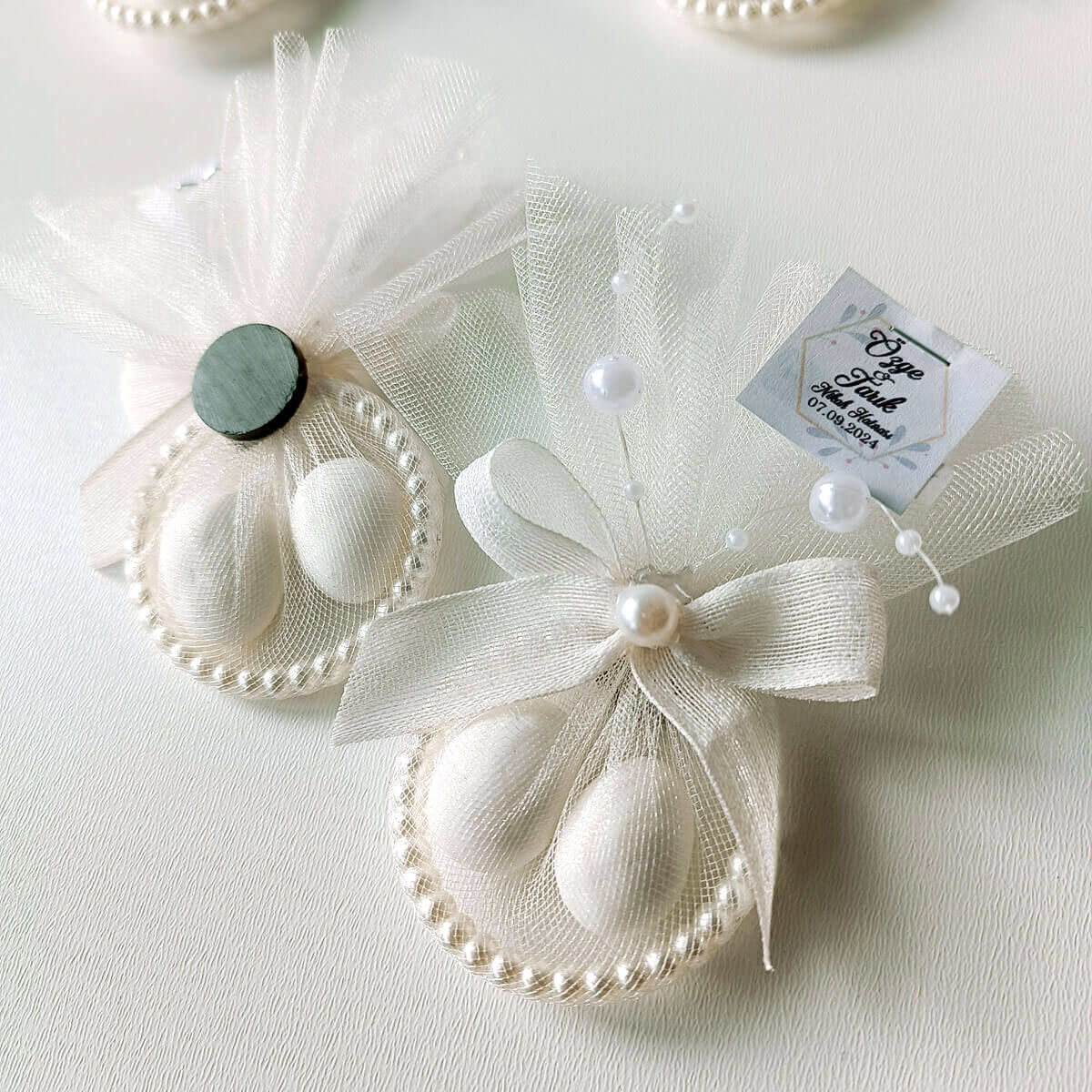 Nikah Şekeri Tül İçinde 2 Şekerli İncili Bilezik Halkası Magnet Nks-274