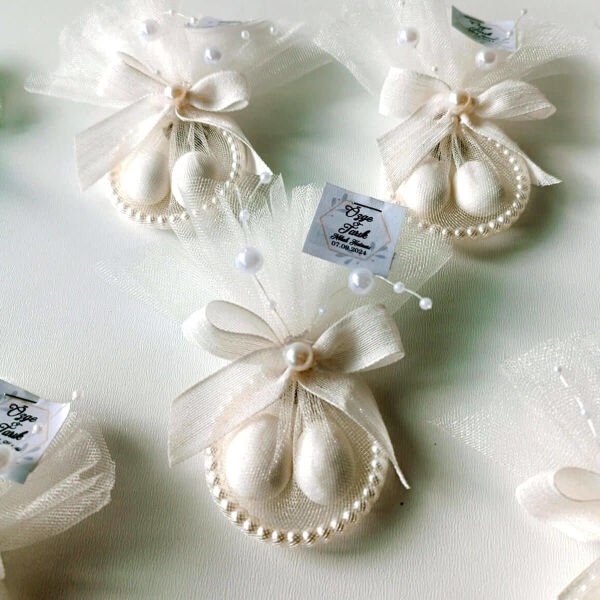 Nikah Şekeri Tül İçinde 2 Şekerli İncili Bilezik Halkası Magnet Nks-274