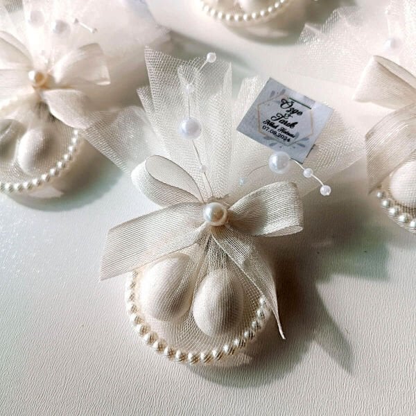 Nikah Şekeri Tül İçinde 2 Şekerli İncili Bilezik Halkası Magnet Nks-274e