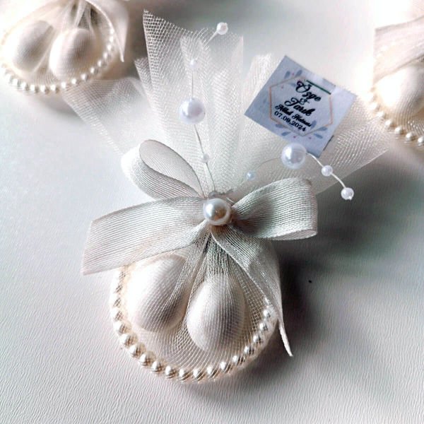 Nikah Şekeri Tül İçinde 2 Şekerli İncili Bilezik Halkası Nks-274