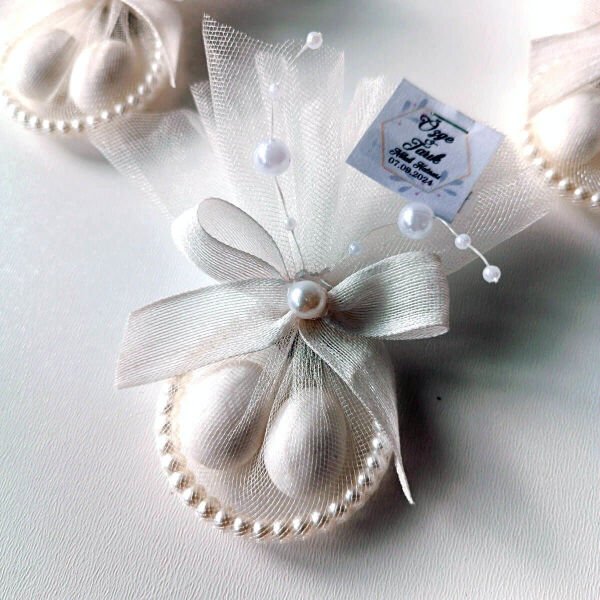 Nikah Şekeri Tül İçinde 2 Şekerli İncili Bilezik Halkası Magnet Nks-274