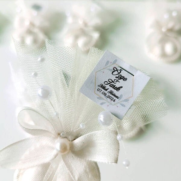 Nikah Şekeri Tül İçinde 2 Şekerli İncili Bilezik Halkası Magnet Nks-274