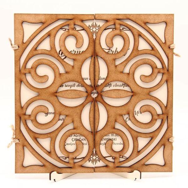 Ahşap Düğün Davetiyesi Modelleri Geometrik Desenli Davetiye AHD-3076b