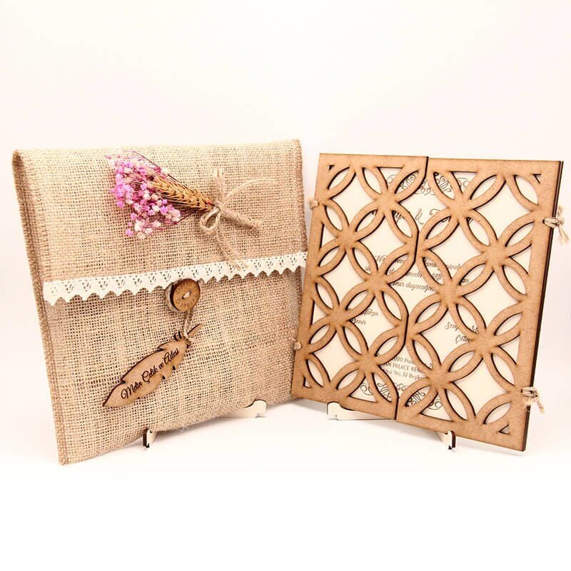 Ahşap Düğün Davetiyesi Modelleri Geometrik Desen Ahşap Davetiye AHD-3079a