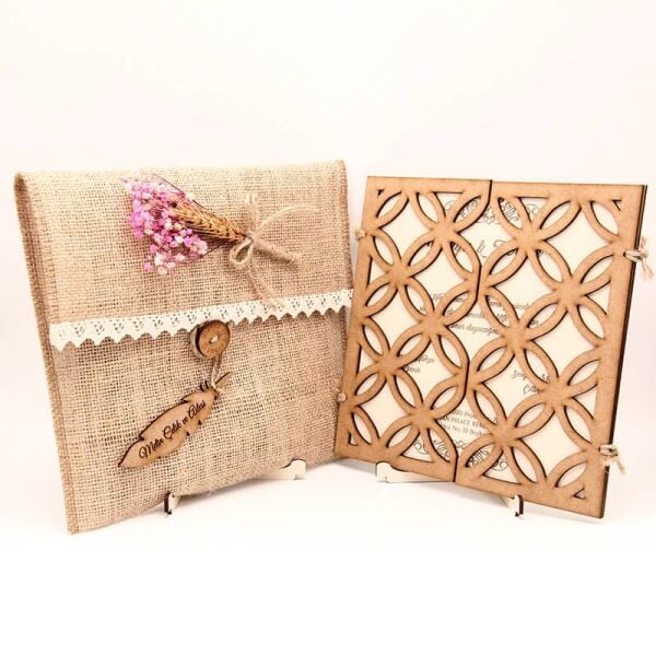 Ahşap Düğün Davetiyesi Modelleri Geometrik Desen Ahşap Davetiye AHD-3079a
