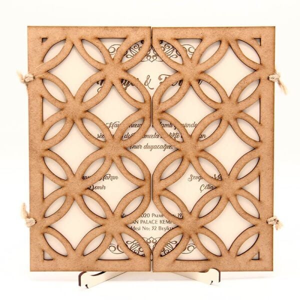 Ahşap Düğün Davetiyesi Modelleri Geometrik Desen Ahşap Davetiye AHD-3079b