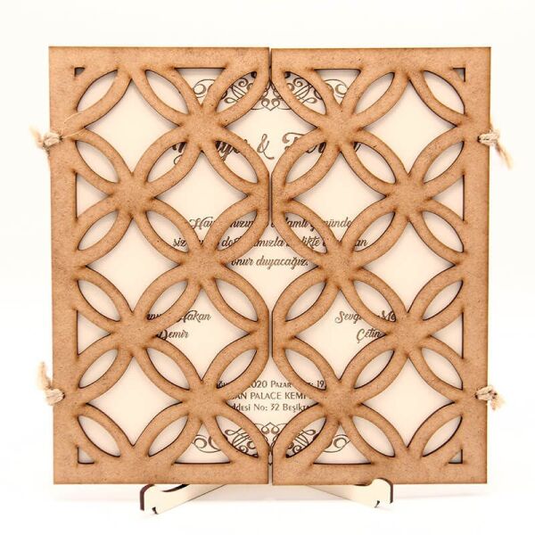 Ahşap Düğün Davetiyesi Modelleri Geometrik Desen Ahşap Davetiye AHD-3079b