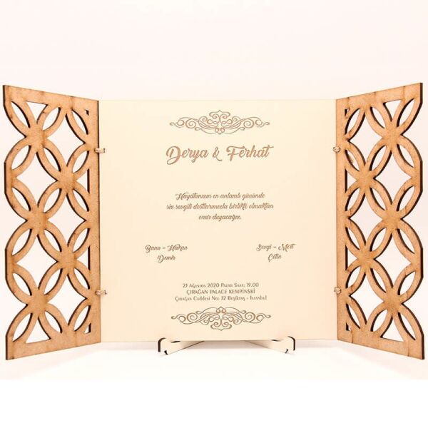 Ahşap Düğün Davetiyesi Modelleri Geometrik Desen Ahşap Davetiye AHD-3079c
