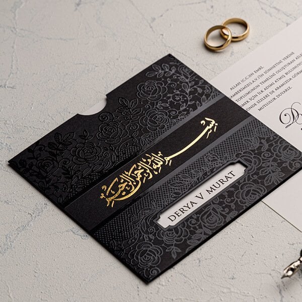 Besmele Kabartmalı Düğün Davetiyesi